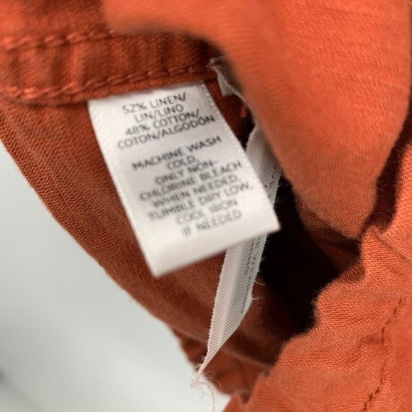 LOFT Anorak Jacket Utility Orange Hood Full Zip Button Linen Blend - Picture 6 of 10